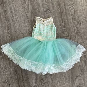 Revolution‎ Mint Green Tutu Dance Costume Leotard Lace Child Size XSC